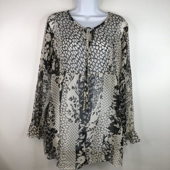 Susan Graver Sheer Tunic Blouse Long Sleeves Ruffled Size M - Picture 1 of 7